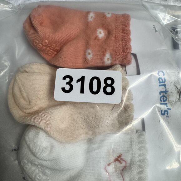 Carter's Baby Girl Socks 3 pair Size 0-3 Months Coral, Peach, White - Picture 7 of 7